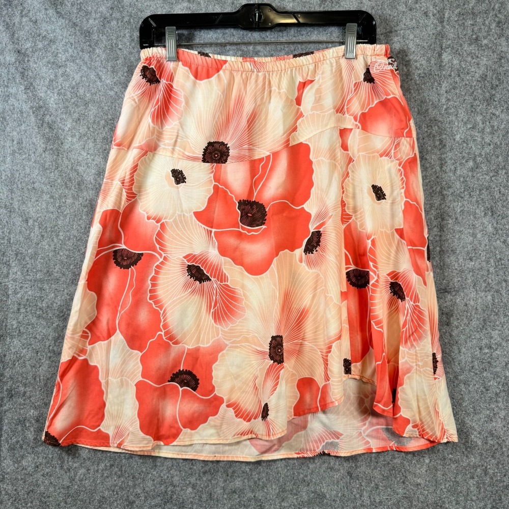 Vtg O'Neill Midi Skirt Womens Medium Hibiscus Ruffle Floral Surfer Beach Hawaii
